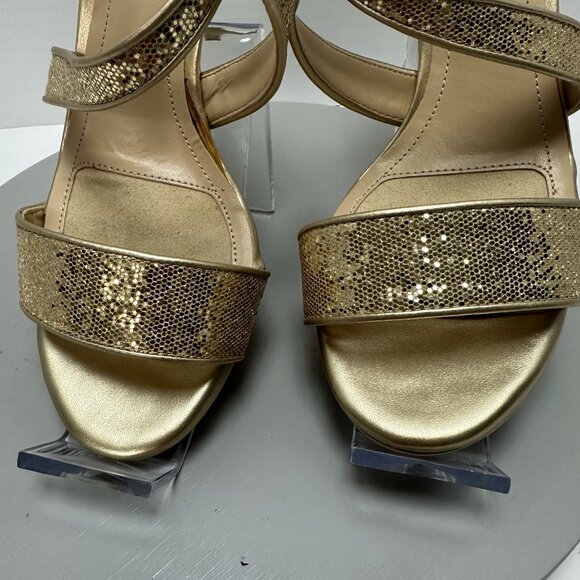Alexa Marie Women's Gold Glittered Shoes Size 7.5 Strappy Eveningwear - Picture 2 of 11